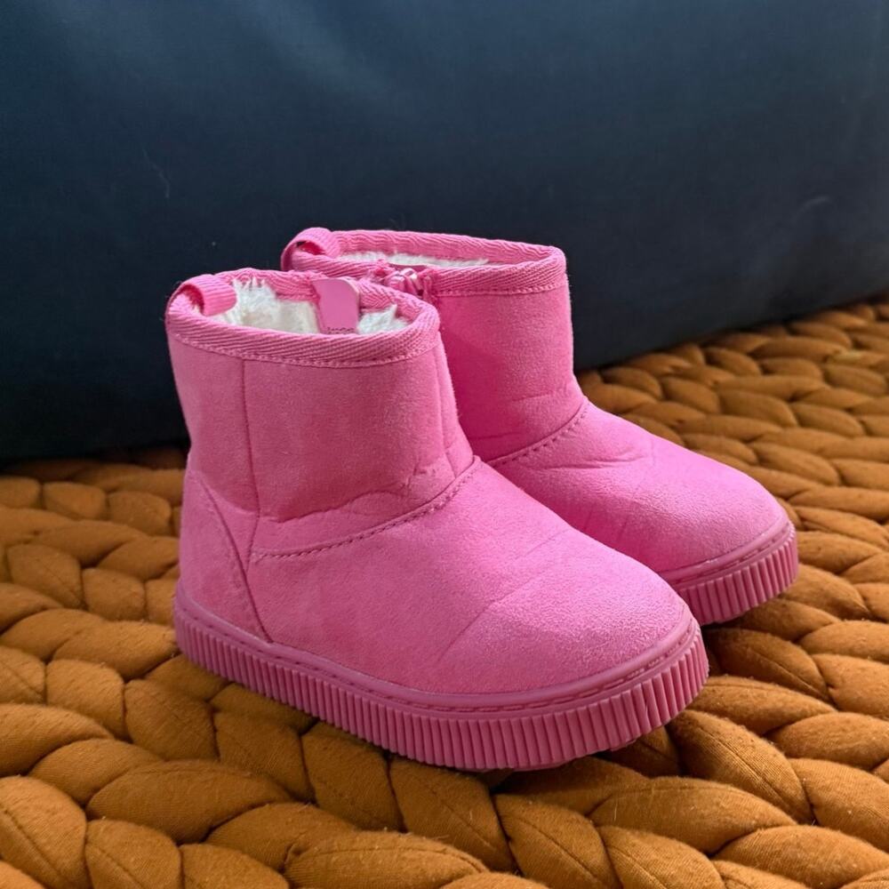 Cat & Jack Pink Faux Suede Plush Sherpa Zip Up Ankle Boots Toddler Girls Size 5